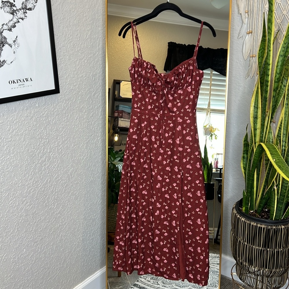 HOUSE OF CB 'Carina' Wine Floral Bustier Midi Dress NWOT - Picture 11 of 11